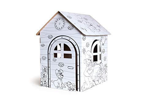 Spielhaus aus Karton für Kinder - große Papphaus zum Bemalen, Ausmalen und Spielen - Carton House - Geschenk fur Mädchen & Junge - 99x68x78 cm von SEELLOO
