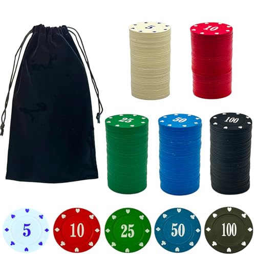 SEETOOOGAMES Casino Pokerchips Denominations – 200 Stück Kunststoff-Poker-Chip-Set mit Zahlen, Dekorationen für Gambling Blackjack Mahjong Themen-Spieleabend SEETOOOGAMES Casino Pokerchips Denominations – 200 Stück Kunststoff-Poker-Chip-Set mit Zahlen, Dekorationen für Gambling Blackjack Mahjong Themen-Spieleabend von SEETOOOGAMES