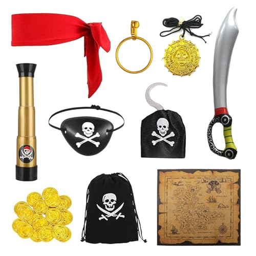 SEFIRST 10 Stück Kinder Piratenkostüm Zubehör, Piraten Kostüm Accessoires, Piratenhalstuch Augenklappe Piratenschwert Fernglas, Captain Kostüm Erwachsene für Party Halloween Karneval Maskerade Cosplay SEFIRST 10 Stück Kinder Piratenkostüm Zubehör, Piraten Kostüm Accessoires, Piratenhalstuch Augenklappe Piratenschwert Fernglas, Captain Kostüm Erwachsene für Party Halloween Karneval Maskerade Cosplay von SEFIRST