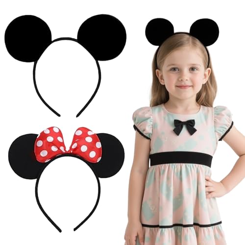 SEFIRST 2 Stück Haarreifen mit Mini Maus Ohren, Maus Ohr Stirnband, Mouse Ears Schwarz, Haarschmuck für Fasching Karneval Maskerade Party Halloween, Kostüm für Kinder und Erwachsene von SEFIRST