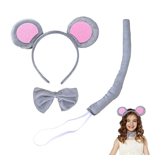SEFIRST 3 Stück Haarreifen mit Maus Ohren, Maus Kostüm Damen, Tier Kostüm Set Ohren Stirnband Schwanz Tier Verkleidung Set für Kinder, Mäuschen Haarreif für Cosplay Geburtstagsfeier Karneval Part,Grau SEFIRST 3 Stück Haarreifen mit Maus Ohren, Maus Kostüm Damen, Tier Kostüm Set Ohren Stirnband Schwanz Tier Verkleidung Set für Kinder, Mäuschen Haarreif für Cosplay Geburtstagsfeier Karneval Part,Grau von SEFIRST