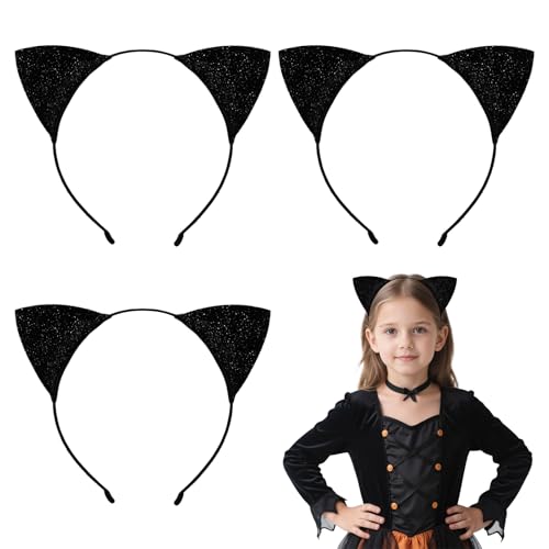SEFIRST 3 Stück Katzenohren Stirnband für Damen und Mädchen, Halloween, Cosplay, Katzenkostüm, Haarschmuck (Schwarz, Einheitsgröße) von SEFIRST