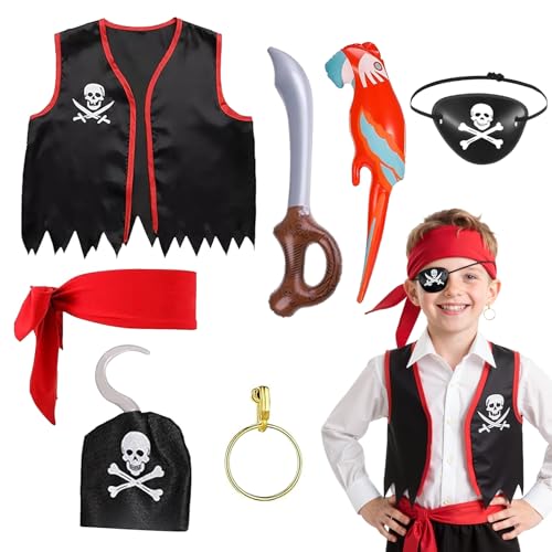 SEFIRST 7 Stück Kinder Piratenkostüm Zubehör, Piraten Kostüm Accessoires, Pirat Kopftuch Augenklappe Piraten Weste Dress Up Set, Captain Kostüm für Party Halloween Karneval Maskerade Cosplay SEFIRST 7 Stück Kinder Piratenkostüm Zubehör, Piraten Kostüm Accessoires, Pirat Kopftuch Augenklappe Piraten Weste Dress Up Set, Captain Kostüm für Party Halloween Karneval Maskerade Cosplay von SEFIRST