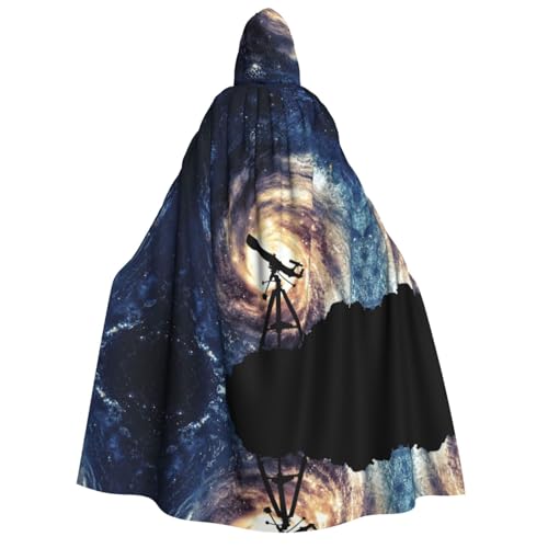 SEFZCXDN (Weltraum-Galaxie mit Teleskop) Unisex Kapuzenumhang Umhang Halloween Weihnachten Cosplay Kostüme für Erwachsene von SEFZCXDN