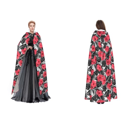 SEFZCXDN Roter Hibiskus, Unisex-Kapuzenumhang für Halloween, Weihnachten, ausgefallener Umhang für Erwachsene von SEFZCXDN