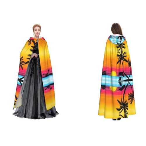 SEFZCXDN Unisex Kapuzenumhang (Sonnenuntergang Palme), Umhang mit Kapuze, Halloween, Weihnachten, ausgefallener Umhang für Erwachsene von SEFZCXDN