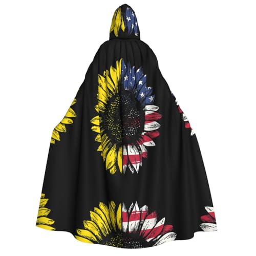 SEFZCXDN Unisex Kapuzenumhang mit Sonnenblume, amerikanische Flagge, Halloween, Weihnachten, Cosplay, Kostüme für Erwachsene von SEFZCXDN