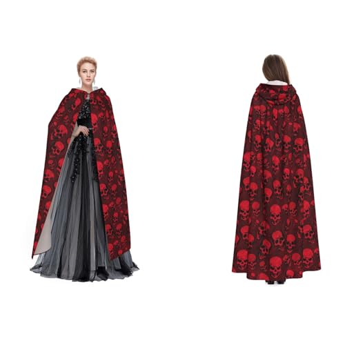 SEFZCXDN Unisex Kapuzenumhang mit Totenköpfen (rote Totenköpfe), für Halloween, Weihnachten, ausgefallene Kostüme für Erwachsene von SEFZCXDN