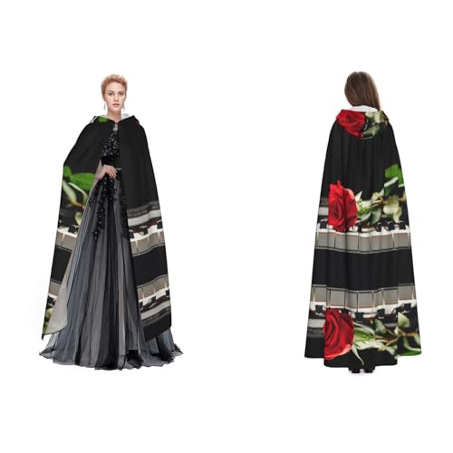 SEFZCXDN Unisex Kapuzenumhang mit roter Rose auf Klavier, für Halloween, Weihnachten, ausgefallene Kostüme für Erwachsene SEFZCXDN Unisex Kapuzenumhang mit roter Rose auf Klavier, für Halloween, Weihnachten, ausgefallene Kostüme für Erwachsene von SEFZCXDN