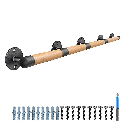 SELEWARE Handlauf Holz Treppe Handläufe - 162cm Innen Schwarz Treppenhandlauf Rund Holzhandlauf mit Stabilen Metallbarckets Treppengeländer Rutschfester Wandhalterung Handlauf SELEWARE Handlauf Holz Treppe Handläufe - 162cm Innen Schwarz Treppenhandlauf Rund Holzhandlauf mit Stabilen Metallbarckets Treppengeländer Rutschfester Wandhalterung Handlauf von SELEWARE