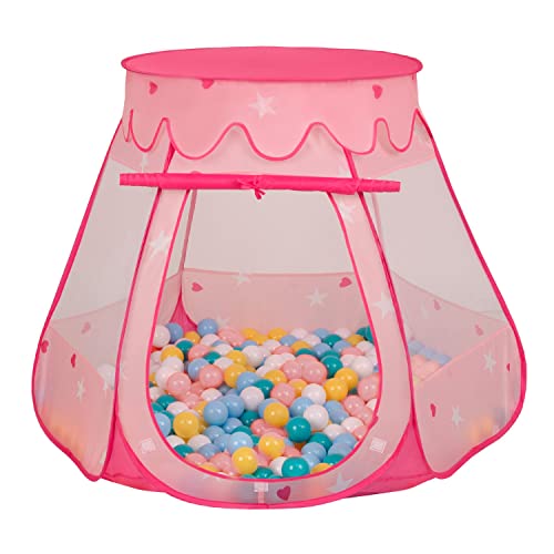 Selonis Baby Spielzelt Mit Plastikbällen Zelt 105X90cm/100 Bälle Plastikkugel Kinder, Pink:Weiß-Gelb-Babyblau-Puderrosa- von SELONIS