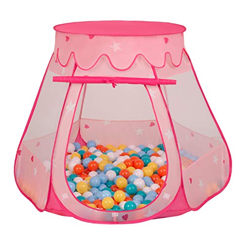 Selonis Baby Spielzelt Mit Plastikbällen Zelt 105X90cm/300 Bälle Plastikkugel Kinder, Pink:Weiß-Gelb-Orange-Babyblau-Türkis von SELONIS