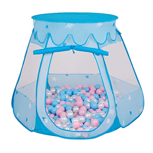 Selonis Baby Spielzelt Mit Plastikbällen Zelt 105X90cm/600 Bälle Plastikkugel Kinder, Blau:Babyblau-Puderrosa-Perle von SELONIS