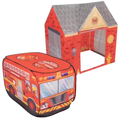 Selonis Feuerwehrauto Zelt Und Feuerwache Zelt Spielhaus Keine Bälle Für Kinder Spielzelt Set Faltbar Pop Up Indoor Outdoor Rollenspiel Geschenk Für Jungen Mädchen von SELONIS