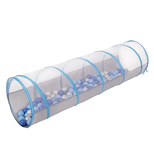 Selonis Pop-Up Tunnel Mit 100 Bälle Für Kinder Krabbel Spieltunnel, Grau-Blau:Babyblau/Blau/Perle von SELONIS