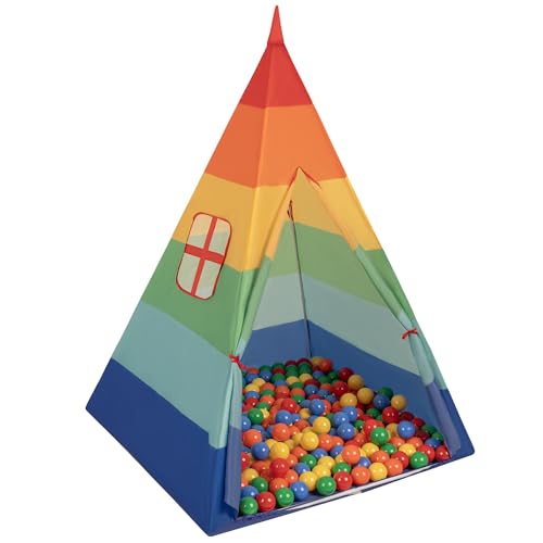 Selonis Tipi Spielzelt Mit 100 Bälle 6 cm Indianerzelt Für Kinder, Mehrfarbig:Gelb/Grün/Blau/Rot/Orange von SELONIS