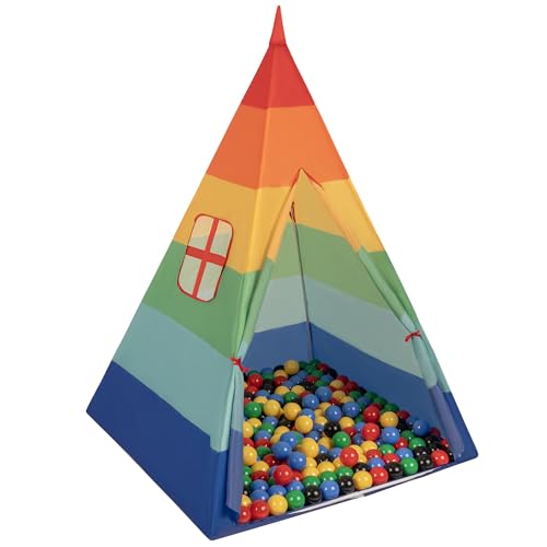 Selonis Tipi Spielzelt Mit 100 Bälle 6 cm Indianerzelt Für Kinder, Mehrfarbig:Schwarz/Gelb/Blau/Rot/Grün von SELONIS