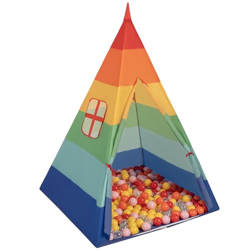 Selonis Tipi Spielzelt Mit 100 Bälle 6 cm Indianerzelt Für Kinder, Mehrfarbig:Transparent/Gelb/Puderrosa/Orange/Rot von SELONIS