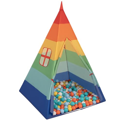 Selonis Tipi Spielzelt Mit 100 Bälle 6 cm Indianerzelt Für Kinder, Mehrfarbig:Weiß/Gelb/Orange/Babyblau/Türkis von SELONIS