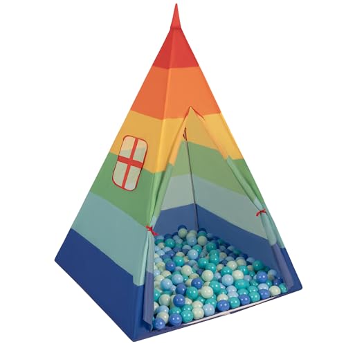 Selonis Tipi Spielzelt Mit 200 Bälle 6 cm Indianerzelt Für Kinder, Mehrfarbig:Mint/Babyblau/Türkis/Blau von SELONIS