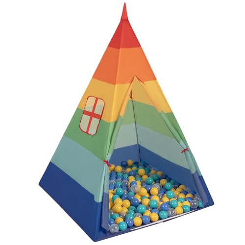 Selonis Tipi Spielzelt Mit 200 Bälle 6 cm Indianerzelt Für Kinder, Mehrfarbig:Türkis/Blau/Gelb/Transparent von SELONIS