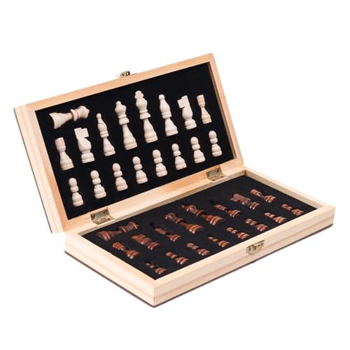 Brettspiel Set Mit Faltbarem Holzbrett 34 Schachstücke Und Innenspeicherschlitz Tragbares Schach Set Für Kinder Erwachsene Schachsets Holzmagnet Für Kinder Teenager Erwachsene Anfänger Reisen Reise von SELVFZ