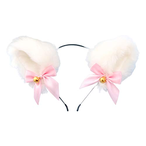 Frauen Süßer Schöner Anime Stirnband Schöne Pelzige Plüschkatzen Ohren Haare Hoop Mit Bogenknoten Kleine Glocken Cosplay Headpi Bogenknoten Kleine Glocken Kopfstück von SELVFZ
