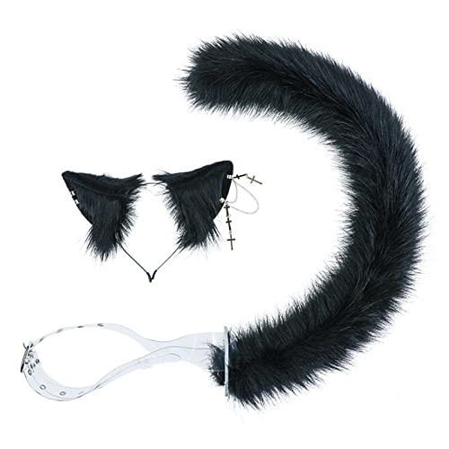 Mode Für Katzenohren Stirnband Set Mit Ohrringen Hängen Kette Für Katzenschwanz Haar Accessoire Anime Kostüm Party Süße Cosplay Hair Band Mit Katze Schwanz Künstliche Plüschhaarhoop Girl Haare von SELVFZ
