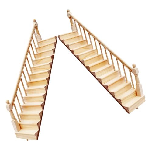 Natürliche Miniaturtreppe Set Mit Traditionellen Geländern 1/12 Skala Holzmöbel Kreative Versammlung 2 Artikel Holztreppen Für Puppenhäuser von SELVFZ