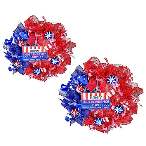 Patriotische Haustürkranz 4. Juli Happy Independence Day Garland America Star Streifen Flagge Kranz Für Den Memorial Day 2PC Patriotische Unabhängigkeitskranz Memorial Day Kranz Festival von SELVFZ
