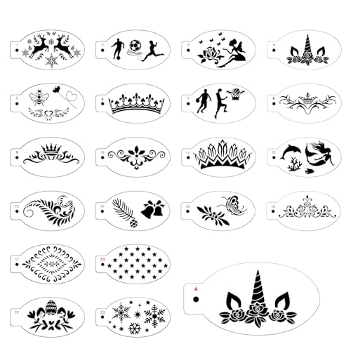 SELVFZ 20pcs/Pack Gesichtsbemalungsschablonen Für Kinder Geburtstagsfeierlichkeiten Maskerade Temporäre Make Up Schablonen Für Kinder von SELVFZ