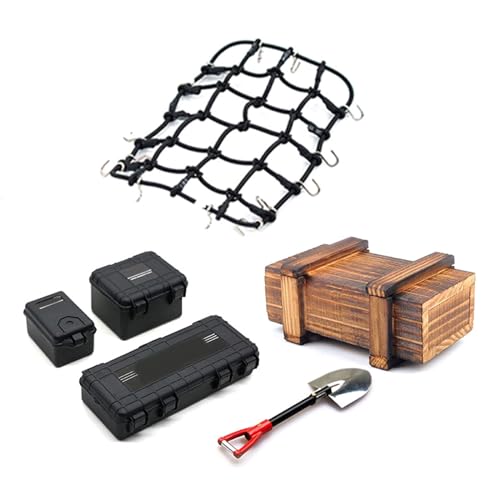 SELVFZ 6 PCs Crawler Car Dach Gepäck NETENHOOD Box Toolbox Schaufel Für 1/10 Crawler Traxx SCX10 Zubehör von SELVFZ