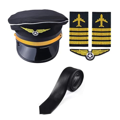 SELVFZ Airline Captain Cosplay Accessoire Mit Uniform Eroths Hals Krawatte Flugbegleiter Kostüm Für Männer Frauen Halloween Airline Kleid von SELVFZ