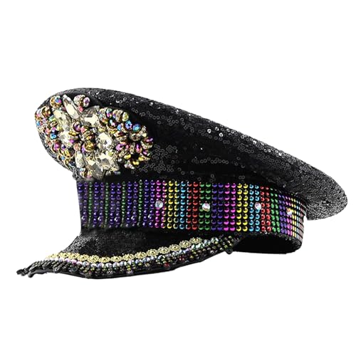 SELVFZ Brauthut Für Tanzparty Glitzer Fedora Musikfestival Frauen Kostümkappe Pailletten Pailletten Besetzte Kapitän Hüte SELVFZ Brauthut Für Tanzparty Glitzer Fedora Musikfestival Frauen Kostümkappe Pailletten Pailletten Besetzte Kapitän Hüte von SELVFZ