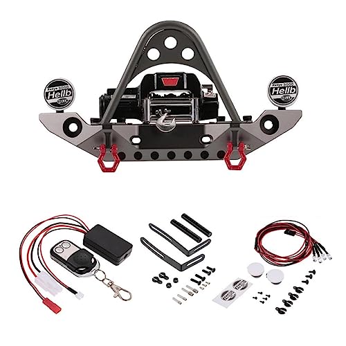 SELVFZ Crawlers Metall Stoßfänger Mit Winch LED Light Hook Accessoire Für Fernbedienungsklettern Crawler Axials Scx10 Truck von SELVFZ