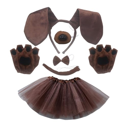 SELVFZ Dachshund Kostüm Set Hundeohren Stirnband Bowtie Tail Tutu Röcke Nasenhandschuhe Für Kinder Halloween Kostüm Cosplay Party Hunde Kostüm Für Menschen Jungen Mädchen Jungen Lustig von SELVFZ