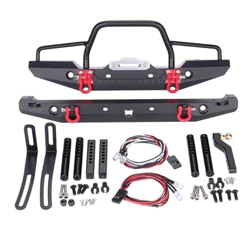 SELVFZ Front Heck Stoßfänger Winde Set Aluminiumlegierung Stoßstange Mit LED Für Rock 90046 SCX10 1/10 Crawler Car Electric Winch ATV Tragbar Mit Drahtloser Fernanhänger Montageplatte von SELVFZ