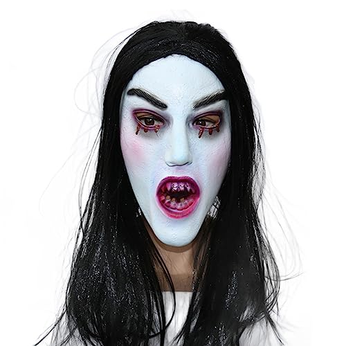 SELVFZ Gruselige Frau Kopfbedeckung Langes Haar Scary Frau Kopfstück Halloween Party Cosplays Kostüm Gruseliger SELVFZ Gruselige Frau Kopfbedeckung Langes Haar Scary Frau Kopfstück Halloween Party Cosplays Kostüm Gruseliger von SELVFZ