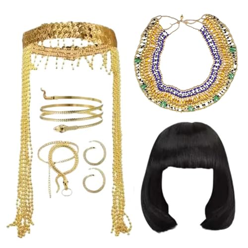 SELVFZ Halloween Ägyptisches Kopfstück Kostüm Für Frauen Ägyptisches Kostümschmuckzubehör Kopfkette Ecklace Schlangenarmband SELVFZ Halloween Ägyptisches Kopfstück Kostüm Für Frauen Ägyptisches Kostümschmuckzubehör Kopfkette Ecklace Schlangenarmband von SELVFZ