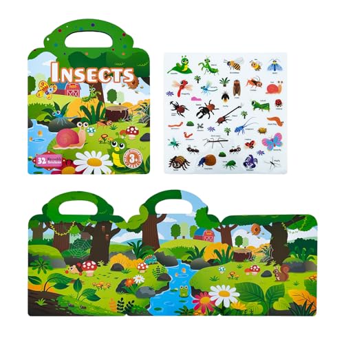 SELVFZ Lustiges Bildungsaufkleberbuch Für Kinder Mit Abnehmbaren Aufklebern Für Kleinkinder Cartoontiere Dinosaurier Ozeanfahrzeuge von SELVFZ
