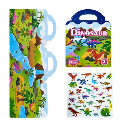 SELVFZ Lustiges Bildungsaufkleberbuch Für Kinder Mit Abnehmbaren Aufklebern Für Kleinkinder Cartoontiere Dinosaurier Ozeanfahrzeuge von SELVFZ