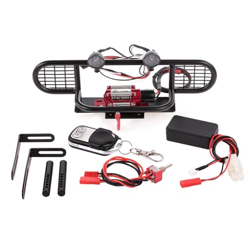 SELVFZ Metall Stoßfänger Mit Winch 2 LED Fernbedienung Für SCX10 Fernbedienungsauto Crawler Aktualisierung Teil Schweren Zubehör von SELVFZ