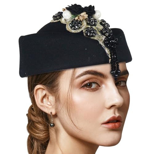 SELVFZ Perlenblume Stewardess 1920er Cocktailparty Requisiten Wolle Kirchenkappen Flapper Bowler Maskeraden Party Kopfstück SELVFZ Perlenblume Stewardess 1920er Cocktailparty Requisiten Wolle Kirchenkappen Flapper Bowler Maskeraden Party Kopfstück von SELVFZ