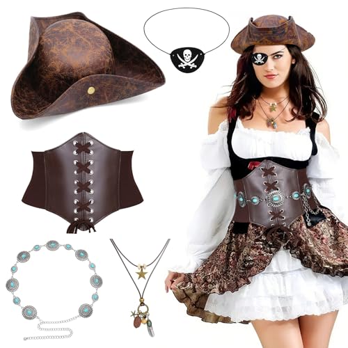 SELVFZ Piratenkostümzubehör Piratenhut Mittelalterliche Korsett Augenflecken Taillengürtel Halskette Halloween Pirates Outfits Cosplay Halloween Kostüm SELVFZ Piratenkostümzubehör Piratenhut Mittelalterliche Korsett Augenflecken Taillengürtel Halskette Halloween Pirates Outfits Cosplay Halloween Kostüm von SELVFZ