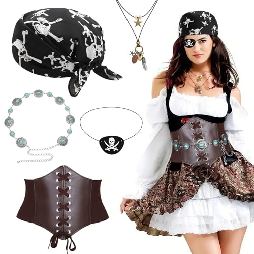 SELVFZ Piratenkostümzubehör Piratenhut Mittelalterliche Korsett Augenflecken Taillengürtel Halskette Halloween Pirates Outfits Cosplay Halloween Kostüm SELVFZ Piratenkostümzubehör Piratenhut Mittelalterliche Korsett Augenflecken Taillengürtel Halskette Halloween Pirates Outfits Cosplay Halloween Kostüm von SELVFZ