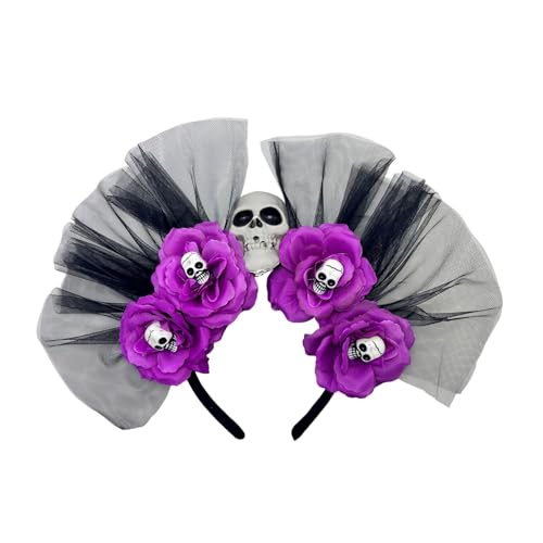 SELVFZ Tag Der Toten Kopfstücksschädelblumenkronstadband Halloween Cincos Des Mayoes Party Kostüme Für Frauengeschenke Blumenkronstirnband von SELVFZ