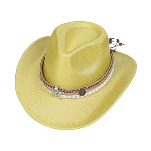 SELVFZ Western Cowboy Für Erwachsene Breite Brim Cowboy Cool Musikfestival Maskeraden Party Star Gürtel Kopfbedeckung SELVFZ Western Cowboy Für Erwachsene Breite Brim Cowboy Cool Musikfestival Maskeraden Party Star Gürtel Kopfbedeckung von SELVFZ