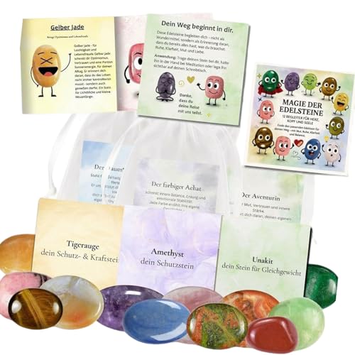 Set Von 12 Natürlichen Edelsteinen Basteln Kits Mit Führungskarten Und Kordelbeutel Für Kinder Kreatives Lernen Um Kreative Steinschmuck Kits Zu Erstellen. von SELVFZ