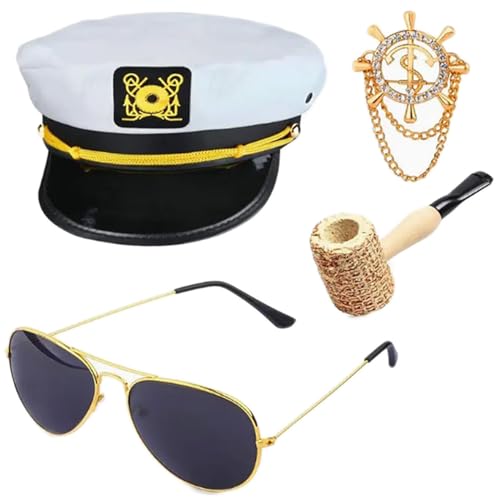 Yacht Captain Captain Kostüm Dress Accessoires Sonnenbrille Captain Requisiten Für Halloween Party Airline Sailor Captain Kostüm Captain Halloween Cosplay Accessoires von SELVFZ