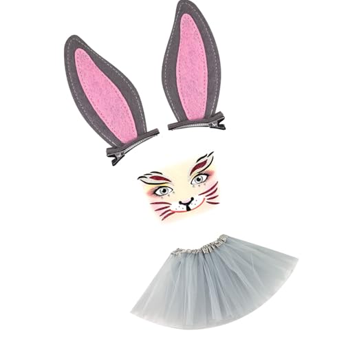 Zarte Kaninchen Ohrenhaarclip Mit Passenden Gesichtsaufklebern Und Maschenrockzubehör Für Kinder Erwachsene Rollenspiele Cosplay Haarzubehör Spielen von SELVFZ